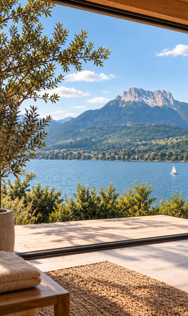 Vue apaisante sur le lac et les montagnes